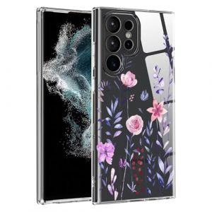 Pazpnoy Coque pour Samsung Galaxy S22 Ultra,Transparente Étui avec Exquis Motif Fleur Dessin,Housse TPU Ultra Mince, Silicone Femmes Antichoc Protection Case Cover-3 (Yanzyo, neuf)