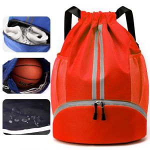 Veki Sac à Dos avec Cordon pour Homme Femme, Sac de Sport à Cordon avec Compartiment Chaussures et Poche Humide pour Football et Basketball, Sacs de Gym pour Natation, Yoga, Voyage, Plage (Rouge) (Agenan, neuf)