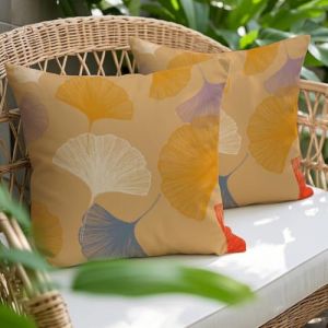 Lot de 2 Housse de Coussin Moutarde 45 x 45 Taie d'oreiller Jaune Ginkgo Biloba Exterieur Impermeable Printemps Été Coussin Decoratif Canape pour Lit de Patio Jardin Salon Chambre (Miuyunya, neuf)