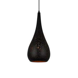CWVYKNP Suspension Noire en Forme De Goutte d'eau Lampe Suspendue À Tête Unique en Fer Creux, Convient pour La Source De Lumière E27 De La Salle À Manger Luminaire De Décoration Suspendu Facile (Eclectic Essence Emporium, neuf)