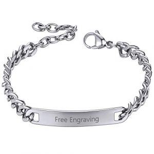 Gourmette Homme Argent 925 Personnalisable Montre Bracelet ID Femme Prenom Personnalis&eacute; Argent Grav&eacute; Chaine Poignet Acier Inoxydable Argent&eacute; Cadeau No&euml;l F&ecirc;tes M&egrave;res P&egrave;res Mariage Valentin (ChainsHouse Jewellery, neuf)