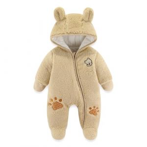 JiAmy Combinaison Bebe Garcon Fille Hiver Polaire Combipilote Pilote B&eacute;b&eacute; Manteau &agrave; Capuche, Manches Longues Ours Combinaison de Neige Kaki 0-3 Mois (JiAmy-EU, neuf)