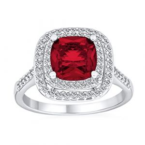 Bling Jewelry Personnalisez Une Grande Bague D&eacute;claration De Style Art D&eacute;co Vintage En Rubis Simul&eacute; Rouge Sertie De Zircone Cubique AAA Coupe Coussin Pour Femmes Plaqu&eacute;e Argent Personnalisable (Bling Jewelry, neuf)