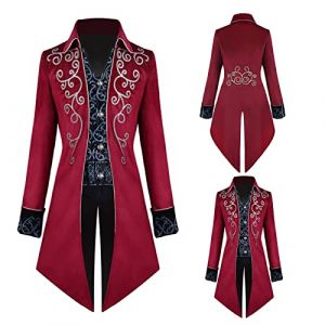 TTOKGZG Manteau vintage steampunk pour homme gothique médiéval en velours avec broderie, uniforme victorien pour fête sur le thème steampunk, fête dansante, Halloween (Rouge, M) (LIUGUIXIA, neuf)