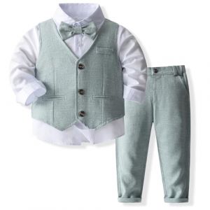 Yaopelky Ensemble de Costume Formel pour b&eacute;b&eacute; gar&ccedil;on avec Gilet et n&oelig;ud Papillon, Robe, Chemise, Pantalon, Tenues de Mariage pour gar&ccedil;ons, Vert, 5 Ans (Yaopelky, neuf)