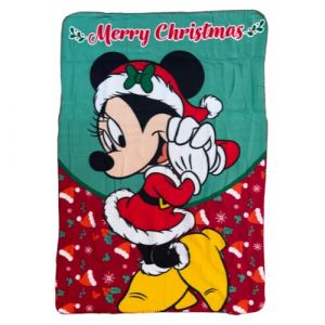 CARTOON Plaid enfant Minnie Disney th&egrave;me No&euml;l 100 x 140 cm couverture souple en polaire 100 % polyester 220 GSM chaud et l&eacute;ger id&eacute;al pour chambre ou canap&eacute; (LICENCE UNVER, neuf)