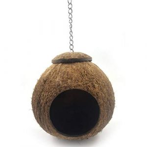 Noix de Coco Coque Oiseau Cage, Oiseau Maison Lit pour Animal de Compagnie Perroquet Perruche Perruche Calopsitte Élégante Conure Canari Finch Cage Hamster Rat Gerbille Souris Cage Mangeoire Jouet (Ristand, neuf)