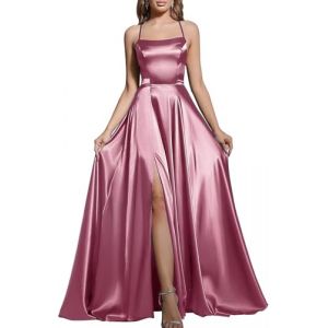 BABYONLINE D.R.E.S.S. Robe de Gala Longue avec Fente Robe de Cocktail Sexy Chic pour Mariage Robe Femme Chic et El&eacute;gante Rose Fonc&eacute; 32 (Cifucheng, neuf)