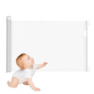 Froadp PVC Barriere de Securite Retractable, Barriere Animaux, Barrière de Sécurité Escalier pour Enfants, Grilles de Porte Barrières pour Chiens, Porte D'escalier (0-180 cm, Blanc) (ROADP, neuf)