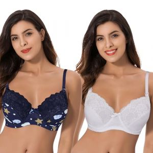 Curve Muse Grande Taille Allaitement Soutien-Gorge à Armatures avec des Tasses déroulantes (Paquet de 2)-Marine Imprimé Jaune,Blanc-90E (Curve Muse EU, neuf)