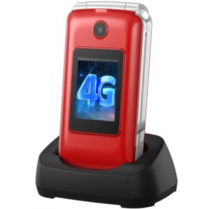 CHAKEYAKE 4G Telephone Portable Senior Débloqué, Téléphone Portable à Clapet avec Grandes Touches, Téléphone Portable Personnes âgées, Double SIM,2.8" Grandes Écran, Bouton SOS,Station de Charge, Red (Unitech-EU, neuf)