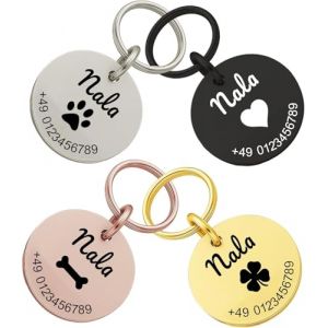 XMHome 2 Pi&egrave;ce M&eacute;daille Chien Personnalis&eacute;e Plaque Identit&eacute; Grav&eacute;e M&eacute;daille Rond ou Carr&eacute; Avec Nom et Num&eacute;ro de T&eacute;l&eacute;phone Pendentif Animal 30mm (FreeYi GmbH, neuf)