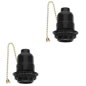 Hemobllo 2 Pi&egrave;ces Douille E27 avec Interrupteur &agrave; Tirette, Support de Lampe en Bak&eacute;lite Noir, Adaptateur de Culot d'Ampoule Vintage avec Cha&icirc;ne pour R&eacute;paration de Lampe de Table, Lampadaire et Lustre (pattobold, neuf)