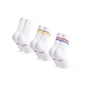 DANISH ENDURANCE Chaussettes de Tennis en Coton, Respirantes & Renforcées, Homme Femme, Lot de 3 ou 6, Multicolore (1xVert/Jaune Rayures, 1xRouge/Bleu Rayures, 1x Blanc), 48-51 (DANISH ENDURANCE FR, neuf)