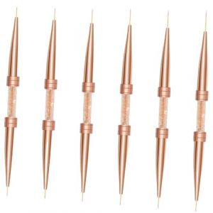WRITWAA Lot de 6 Pinceaux Nail Art en Rose Doré Stylo Liner Double Tête Outils de Manucure pour Peinture et Décoration des Ongles Pratique et Élégant (Saieli, neuf)