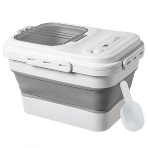 RoxNvm Boite Croquette Chien, Boite Croquette Chat avec Cuill&egrave;re, Boites a Croquettes pour Chien, Pliable Conteneur Croquettes Chien, Rangement pour Animaux (Gris) (Aylizh, neuf)