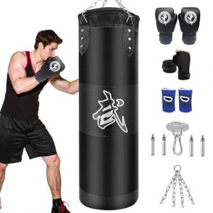 IKIJM Sac Boxe Adulte Suspendu: Sacs de Frappe Salle de Sport Formation MMA de Non Rempli (Noir) (ChenAnPing-US, neuf)
