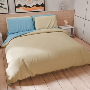 PETTI Artigiani Italiani - Set Housse de Couette 200x200 cm (1 Taie d'oreiller 50x80 cm Incluse), Parure de Lit Microfibre 1/2 Personnes Douce Taupe Bleu Ciel (PETTI Artigiani Italiani E-Shop, neuf)