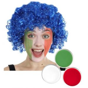 Ensemble perruque et maquillage du visage des Six Nations pour adultes &ndash; Perruque afro drapeau italien, rouge et blanc &ndash; Ensemble d'accessoires de d&eacute;guisement pour homme et femme (ILFD GROUP LTD, neuf)