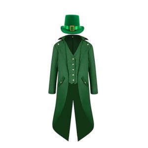 cultofmoon Manteau vintage vert steampunk pour homme - Costume de f&ecirc;te de la Saint-Patrick - Veste de frack - Chapeau irlandais - Costume de cosplay - Chapeau cylindrique (cultofmoon, neuf)