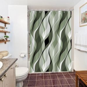 Rideau Douche Vert Olive, Uiiooazy Rideau de Douche Anti Moisissure Abstrait Rayures Gris Rayé Rideaux de Baignoire Tissu Imperméable Lavable Polyester Rideaux Salle de Bain avec 10 Crochets 150x180cm (dongguibinjingpinxiaodianpu, neuf)