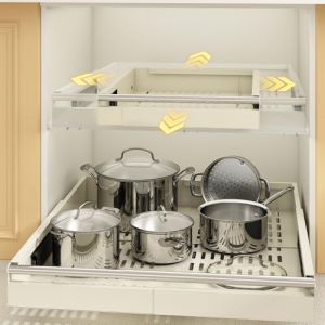 Mointal Lot de 2 Tiroirs Coulissants &agrave; 4 Direction pour Cuisine, Tiroirs Coulissants avec Poign&eacute;e, Organisateur de Tiroirs, Largeur 33-53 cm & Profondeur 41-61 cm, Mount avec Adh&eacute;sif/Vis, Blanc Cr&egrave;me (Mointal Official Store, neuf)