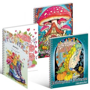 Elfew 3 Pièces Livre de Coloriage pour Adultes, Monde de Fleurs, Whimsical Universe, Maisons de Champignons Livre de Coloriage pour Adultes, Coloriage Anti Angoisse, Relaxation (ElfewDirect, neuf)
