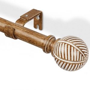 DEFYNEE Tringle à rideaux en bois 76-198 cm, tringle à rideaux de 25 mm de diamètre, tringls réglable avec motif imitation de feuilles de céréales, pour patio, portes vitrées, salon - Café Brun (ZhiYuDianZi, neuf)