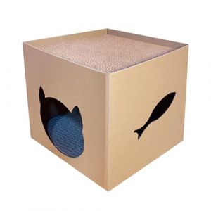Maison en Carton pour Chat - Cabane Ludique avec Grattoir Int&eacute;gr&eacute;, Entr&eacute;e Large, Structure Solide | Jouet et Abri pour Chatons, Chats Adultes, Salon, Chambre, F&ecirc;te d&rsquo;Anniversaire, Activit&eacute;s Int&eacute;rieure (LushClair, neuf)