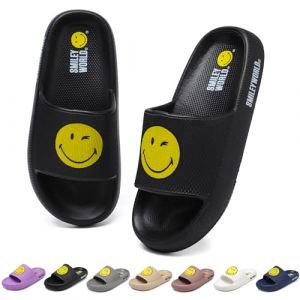 ZHPTO SmileyWorld&reg; Chaussures Homme et Femme Pantoufles de Douche &eacute;t&eacute; Antiderapant S&eacute;chage Rapide L&eacute;ger Pantoufles de Nuage Unisex Bain Piscine Plage Int&eacute;rieur Ext&eacute;rieur Noir (huilingeu, neuf)