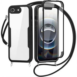 FERLAN Coque avec Cordon pour iPhone 6/7/8/iPhone SE 2020/SE 2022, Collier Ajustable,Coque Antichoc Housse avec Protection &eacute;cran, 360&deg; Protection Case Robuste Double Bumper Etui Int&eacute;grale (Noir) (BiBoDan, neuf)