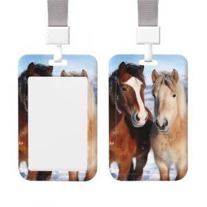 Porte-badge vertical en plastique pour protéger deux chevaux debout dans la neige avec lanière – Porte-badge étanche pour porte-nom – Pour bureau (duocuiduoruoshangmao, neuf)