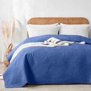 VIVA FINO Couvre-lit 240x260 cm Bleu,Boutis Matelass&eacute; en Polyester Doux,Motif Feuilles D&eacute;coratif,Confort L&eacute;ger et Doux,pour Lit Double et Canap&eacute;,Convient &agrave; Toutes Les Saisons (Joer&Linry, neuf)
