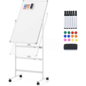 GIANTEX Tableau Blanc Mobile Double Face, 60 x 90 cm, Tableau Magn&eacute;tique sur Pieds R&eacute;glable en 2 Hauteur, Effa&ccedil;able &agrave; Sec, Marqueurs Noirs, Effaceur, Aimants (Blanc, 60 x 90 cm) (GIANTEX, neuf)
