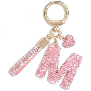 MWOOT Rose Voiture Porte cl&eacute;s Cadeau pour Femmes Filles Initial Lettre Porte-cl&eacute;s Mignon Bling Lettre Pendentif pour Sac &agrave; main Charms, Lettre M (Sopdy-eu, neuf)