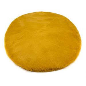 heimtexland ® Typ917 Tapis en fourrure moelleuse - Imitation fourrure de lapin - 90 cm - Rond - Pour chambre à coucher - Fourrure décorative pour salon, chambre d'enfant - Jaune moutarde (inovatex, neuf)