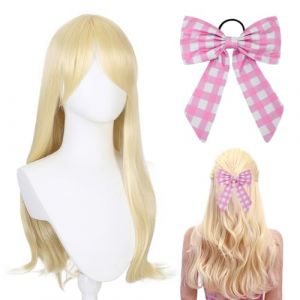 Perruque Blonde Femme, Perruque Princesse Dames Filles, Blonde Perruque Barbie Princesse Perruque, Perruque Femme Naturelle Longue De Cheveux Arc Costume Accessoires pour Carnaval Femmes Cosplay F&ecirc;te (JINGMINGHE, neuf)