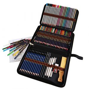 Zeybe Crayon de Couleurs Professionnel, Kit Dessin Complet 72 pi&egrave;ces avec 24 Crayons Aquarelle 12 Crayon Couleurs 12 Crayons Metalliques et Accessoires, Id&eacute;al pour Artiste, Adultes (Zeybe, neuf)