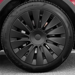 Kavanic pour enjoliveur de Roue Tesla Model Y 19" enjoliveur Noir Mat avec Logo d'am&eacute;lioration de la Zone (4 pi&egrave;ces) Style Induction 2020-2023 mod&egrave;le Y enjoliveur de Roue Accessoires de Remplacement (Kavanic, neuf)