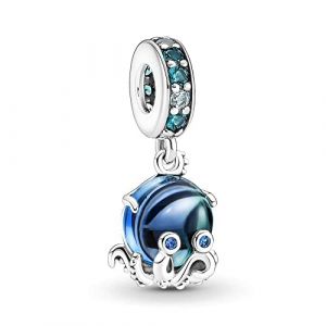 Femme Charms Une pieuvre en verre Murano Argent Sterling 925 Pendentif avec Zircon Cubique pour Bracelet (Wedanor, neuf)