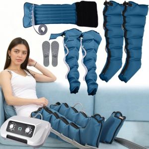Pressothérapie jambes et abdomen, bottes de pressothérapie jambes, 6 chambres Machine de massage Drainage Lymphatique Circulation, 0-30 min, 0-240 Mhg réglables (bleu, 2 bras + 2 jambes + abdomen) (hhh-jhh, neuf)
