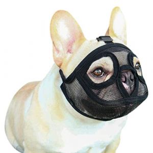 Museli&egrave;re pour Chien en Maille Museau de Chien &agrave; Museau Court Museli&egrave;re R&eacute;glable Bouledogue Fran&ccedil;ais Anti-Mordillage/Mastication/Aboiement Couvre-Bouche pour Bouledogue Anglais P&eacute;kinois Carlin (QICHENGUK, neuf)