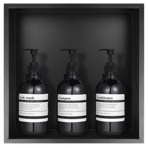 DBREAKS Douche murale en acier inoxydable - 32 x 32 x 8,5 cm - Niche de douche noire - Rangement encastré - Rangement mural pour salle de bain - Étagère murale simple - Étagère de rangement sans bord (AMIGOB, neuf)