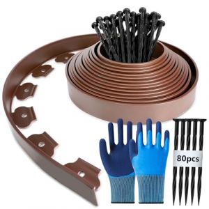 Bordure Jardin Exterieur Flexible, 20m Bordure de Jardin Flexible con 80 Piquets et 1paire Gants, Bordure Jardin Plastique, Bordurette de Jardin Flexible, 5cm Haut Bordure Jardin Pour Jardins - Marron (YUSHENGTAI, neuf)