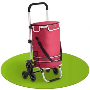 Juskys Chariot à provisions 3 en 1 Monte-escalier - 56 l, Moderne & Pliable - Chariot de Courses pour Faire du Shopping et Monter Les marches - Diable & Sac - Caddie Rouge (Juskys Gruppe GmbH, neuf)