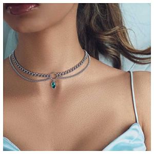 Inilbran Collier Boho Avec Pendentif En Émeraude Collier Ras Du Cou Vintage En Cristal Vert Collier Ras Du Cou En Émeraude Pierres Précieuses Collier Ras Du Cou En Chaîne Argentée Bijoux Pour Femmes (Inilbran, neuf)