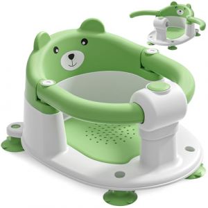 Siège de Bain pour Bébé à Partir de 6 Mois, Siège de Bain Antidérapant pour Bébé avec 4 Ventouses et Coussin, Chaise de Bain Portable et Sûre pour la Douche ou le Bain, Vert (Itslifeuk, neuf)
