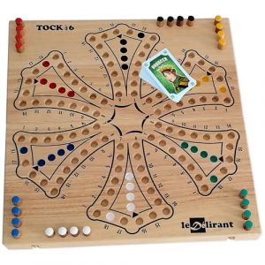 Jeu de TOC ou Tock XL 40x40 cm de Luxe, de 2 à 6 Joueurs, 6 Ans et +. Jeux de société Familial en Bois Massif d'hévéa, Fabrication Artisanale, Marque française Le Délirant®, Plateau - Boite Pliable. (Le Délirant, neuf)
