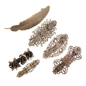 Homoyoyo Lot de 6 Épingles à Cheveux Vintage en Cuivre Accessoires de Coiffure Style Européen Pince à Cheveux Motifs Couronne Fleurs et Plumage pour Mariage et Fête (S Wisdom HF, neuf)