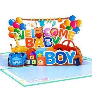 GREETING ART Carte de v&oelig;ux pop-up pour b&eacute;b&eacute; gar&ccedil;on (bleue) &ndash; Carte de naissance 3D pour gar&ccedil;on, f&eacute;licitations ou cadeau en argent pour la naissance de fils, carte de v&oelig;ux pour petit-enfant (GREETING ART, neuf)